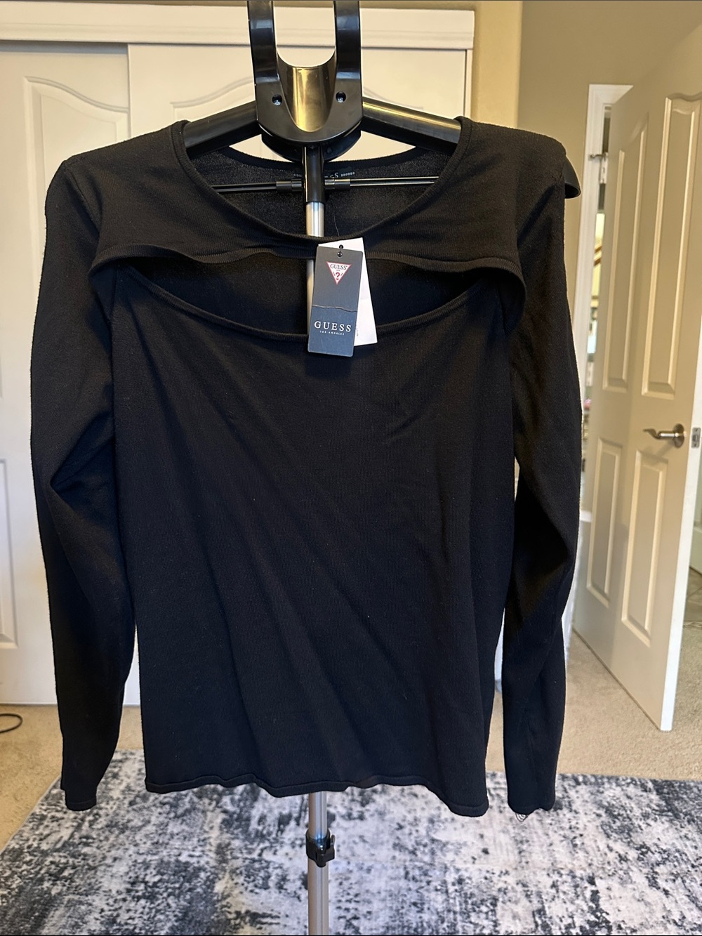 GUESS Black Long-Sleeve Cutout Front Tee